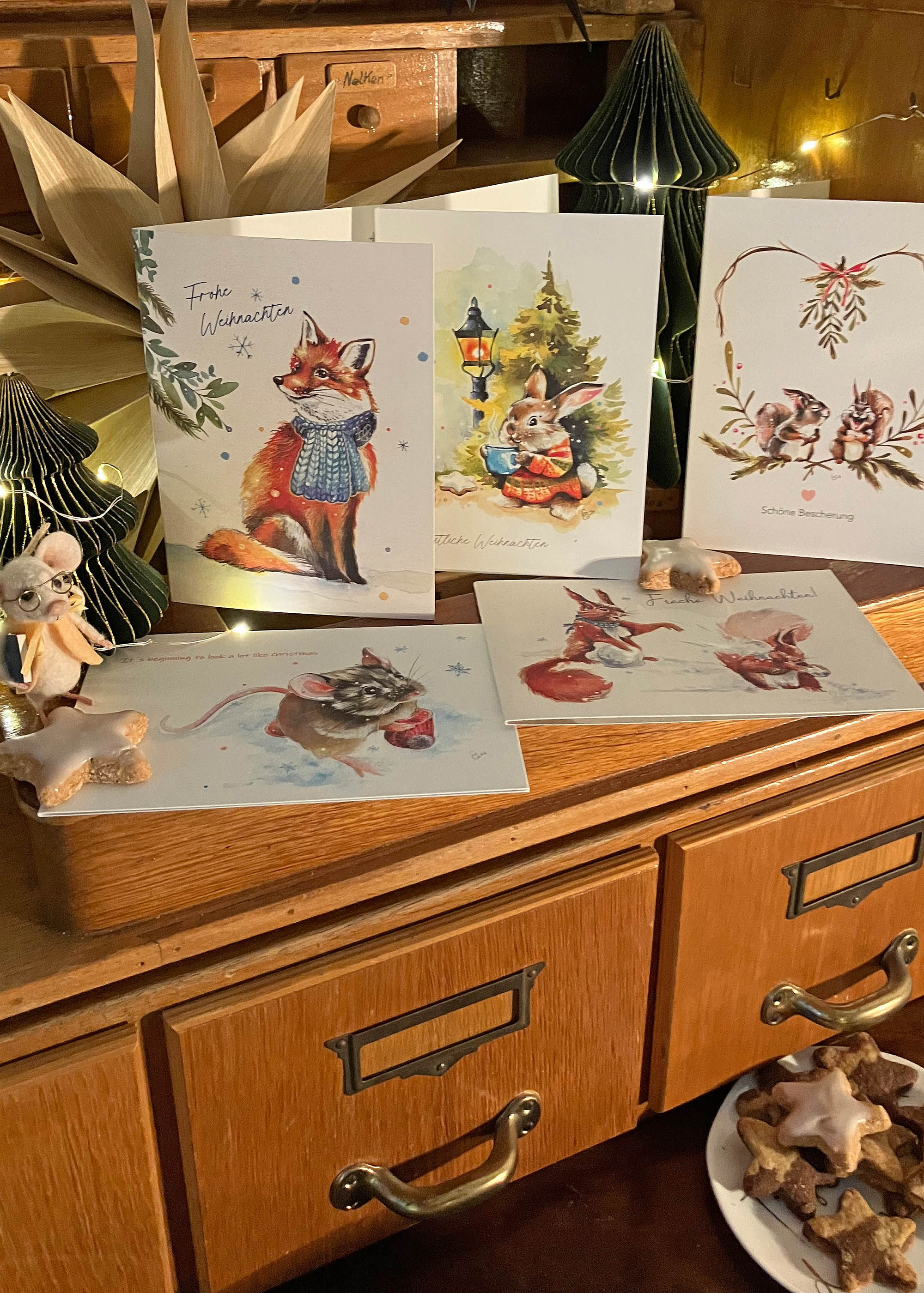 Klappkarte Wintermaus Weiß