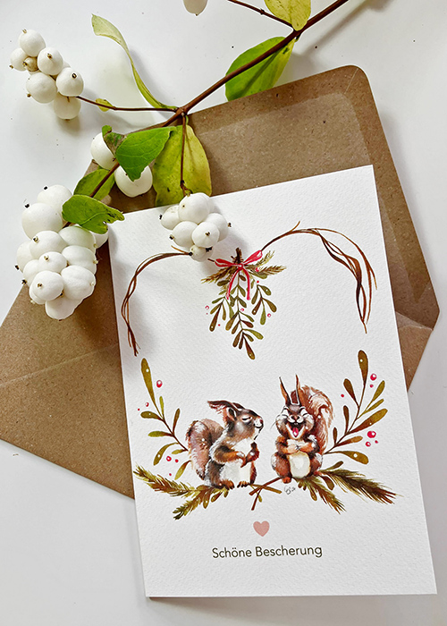 Klappkarte Mistelzweig Weiß