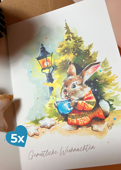 Weihnachtskarte 5-er Pack Hase